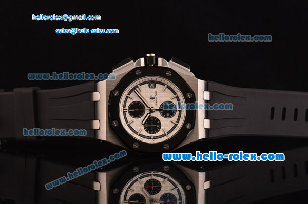 Audemars Piguet Royal Oak Chrono Japanese Miyota OS10 Quartz Stainless Steel Case with Black Rubber Strap and White Dial Stick Markers - Click Image to Close